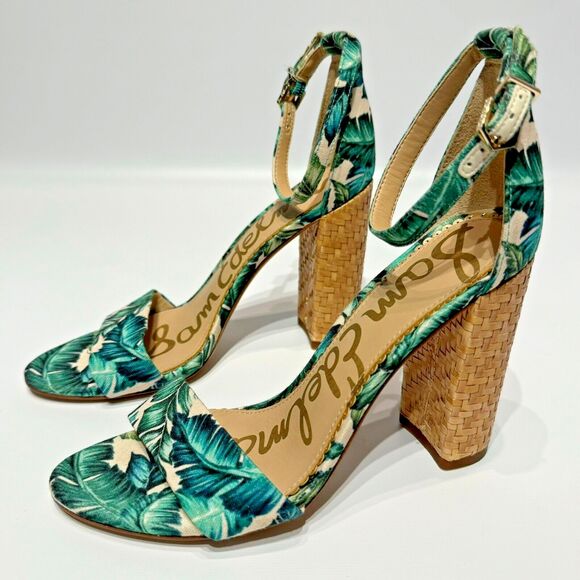 Sam Edelman Shoes - NWOB $120 Sam Edelman Yaro Tropical Palms Wicker Block Heels Women’s Size 6M